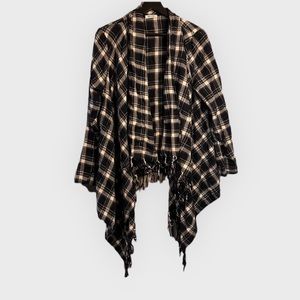Hendi Plaid Fringe Shaw Cardigan Flannel Fringe Fall Western Cowgirl Rodeo